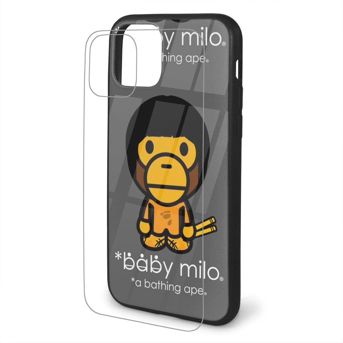 BAPE Baby Milo iPhone 11/11 Pro/11 Pro Max Tempered Glass Pattern Design Back Cover Phone Cover with Soft Silicone TPU Frame Custom Phone Cases