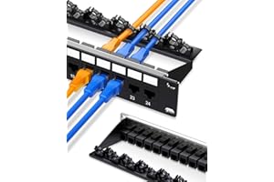 Enmane 24 Port Patch Panel Cat6A Keystone Patch Panel Shielded Network Patch Panel with Smart Cable(No Cable Tie Required) Management for 19inch Rackmount, BLACK