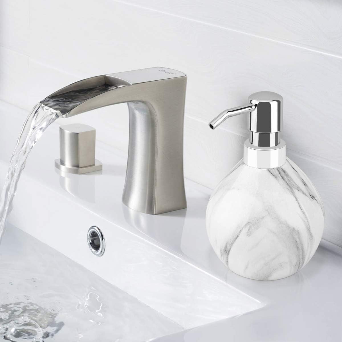 Luxspire Hand Soap Dispenser, 15.2 oz Countertop Hand Lotion Pump Bottles, Lotion Container, Refillable Liquid Hand Soap Jar, Resin Shower Dispensers for Bathroom, Kitchen - White Marble: Home & Kitchen