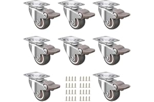 JGJC Small Caster Wheels 1 inch, Rubber Wheels 8 Pack Swivel Locking Casters, Durable Low Profile Casters for Furniture, No Noise Plate Castor Wheels for Furniture, Same Product as B (4 Pack)