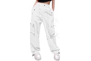 Cromoncent Girls & Womens Parachute Pants Y2K Cargo Pants with Pockets