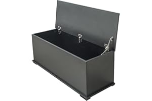 Goujxcy Storage Chest Trunk, Modern Lift Top Wood Chest Box Organizer with 2 Safety Hinges Sturdy and Large Storage Trunk for Bedroom and Living Room (Black)