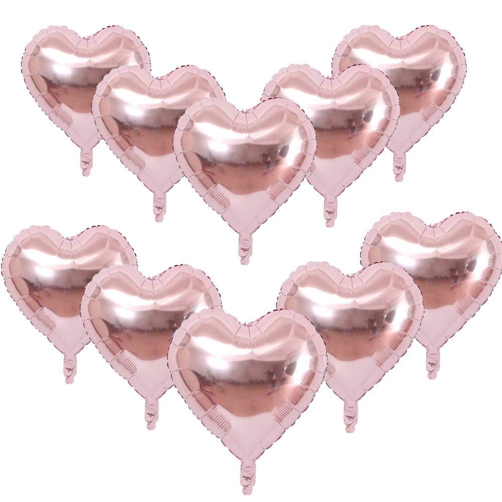Zhiheng 10pcs Rose Gold Heart Balloos for Party Decoration,18inch Heart Shaped Foil Balloons for Birthday,Christmas,Graduation,Wedding Party Accessories