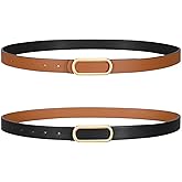 SANSTHS Skinny Reversible Belts for Women, Two-in-one Women Thin Belt for Dresses Jeans Pants with Gold Buckle