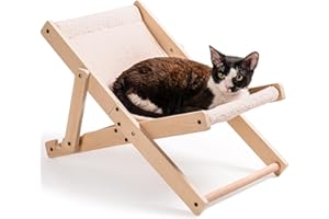 MEWOO Cat Bed for Indoor Cats, Cozy Cat Hammock Adjustable Backrest Mini Beach Cat Chair Elevated Cat Sofa Couch Suitable for Small Medium Cats, 26.7" Lx15 W, Beige
