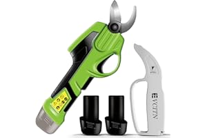 Evcitn Electric Pruning Shears For Gardening, 2x2Ah Battery, Extra Bypass Sharpener, Cordless Rechargeable Tree Pruner With MAX 1" Cutting Diameter for Tree Branch, Flowering, Bushes - Green