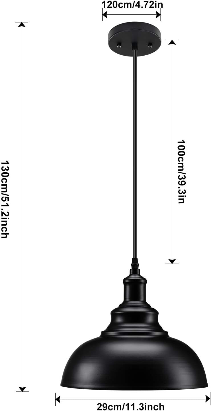 Industrial Pendant Lighting 1 Pack, Matte Black Metal Barn Vintage Farmhouse Style Kitchen Hanging Light Fixture for Kitchen Dining Room - - 
