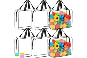 Wenscis 6 Packs Extra Large Toy Storage Bags with Zipper, Reusable Clear Plastic Toy Organizer Bag with Labels for Blocks, 11