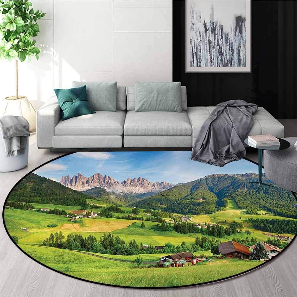 DESPKON-HOME Nature Modern Vintage Rugs,Alps in The Spring Season with Fresh Grass Sky Majestic Mountains Image Art Decor Area Rug - Perfect for Any Place Diameter-51 Inch,Green Blue