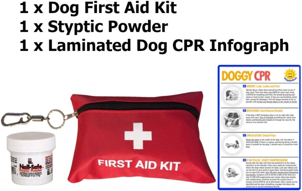 Dog First Aid Kit Bundle | Best Waterproof Pocket 1st Aid Kit for Dogs | Laminated Dog CPR Pamphlet | Dog Styptic Powder to Stop Bleeding