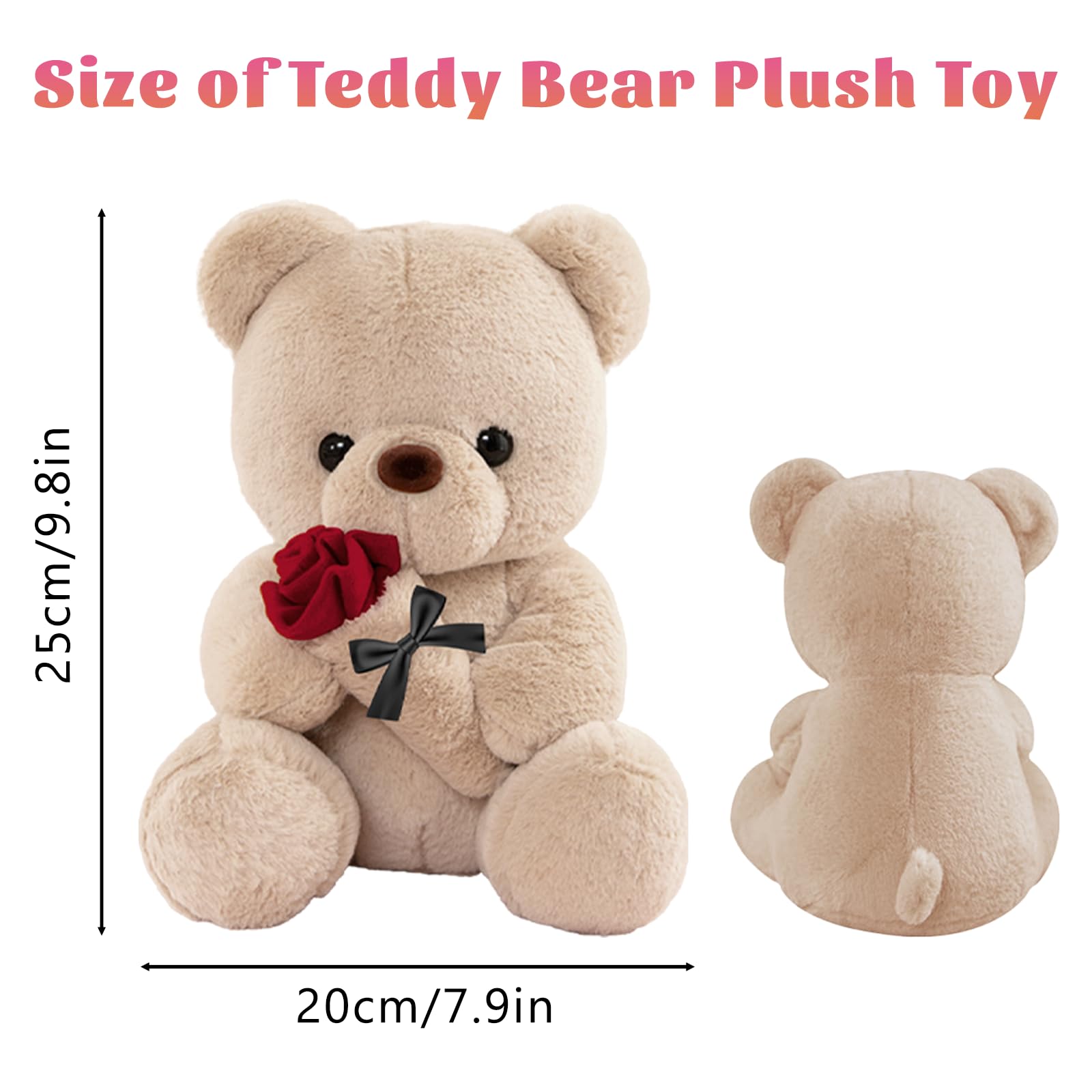 LIHIQIYA Teddybär mit Rose, Geburtstagsgeschenk für Frauen, 25cm Süße Kuscheltier Teddy Rosen Teddy Bear Plüsch-Bär Teddybären Plüschtier Liebe Hochzeitstag Jahrestag Geschenke für Sie Frau Freundin 2