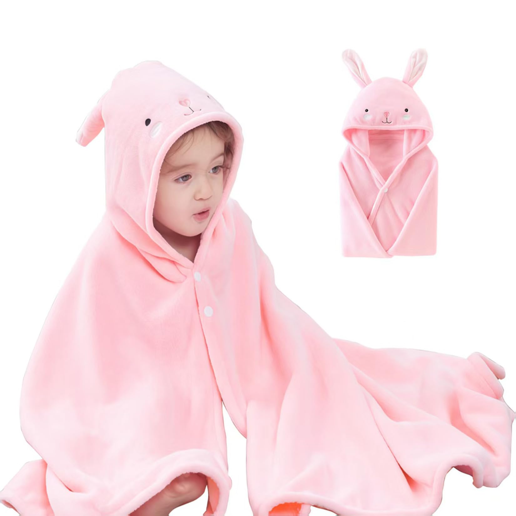 Photo 1 of IFaryMes Toddler Bath Towel Baby Towels with Hood 27.5"X55" Ultra Absorbent Soft Bathrobe Blanket Kids Shower Towel for Girls and Boys(Rainbow Pink)