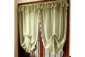 Lacomfy 1 Panel Lace Window Curtain, Adjustable Tie-Up Roman Curtain Green Farmhouse Sheer Balloon Shade Curtains for Windows Kitchen, Green