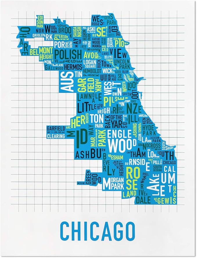 Amazon.com: Ork Posters Chicago Neighborhoods Map Art Screen Print