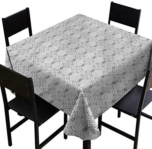 home1love Damask Indoor/Outdoor Square Tablecloth Geometrical Swirls Dots Resistant/Spill-Proof/Waterproof Table Cover 70 x 70 Inch