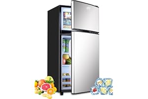 KRIB BLING Mini Fridge with Freezer on Top, 3.5 Cu.Ft Compact Refrigerator with 7 Levels Adjustable Thermostat, Small Refrigerator for Dorm, Office, Apartment, Silver