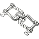 PATIKIL Double Shackle Swivel Hook M8 Working Load 475kg/1047lbs, 304 Stainless Steel Jaw to Jaw Swivel Shackle Ring Connector for Marine Mooring Hanging