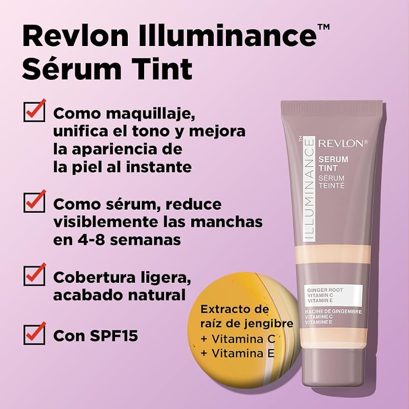 Revlon illuminance serum tint, sérum colorido, enriquecido com vitamina e e ácido hialurônico para hidratar com fps 15, tom natural claro, 1 unidade (pacote com 1)