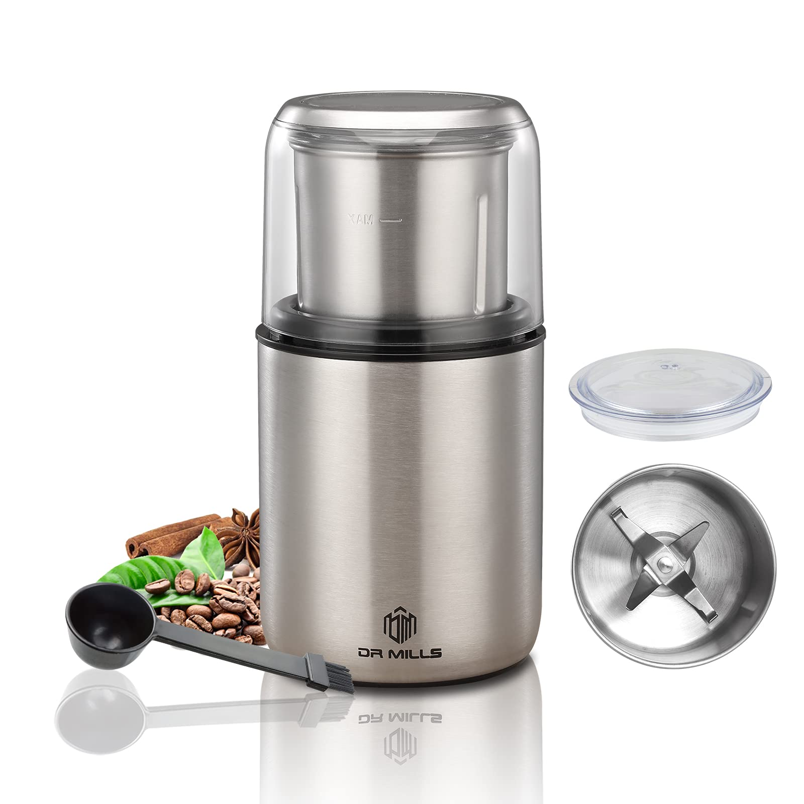 DR MILLS DM-7452 Electric Dried Spice and Coffee Grinder, Grinder and Chopper,Detachable Cup, Dishwasher Safe, Blade & Cup Made with SUS304 Stainless Steel