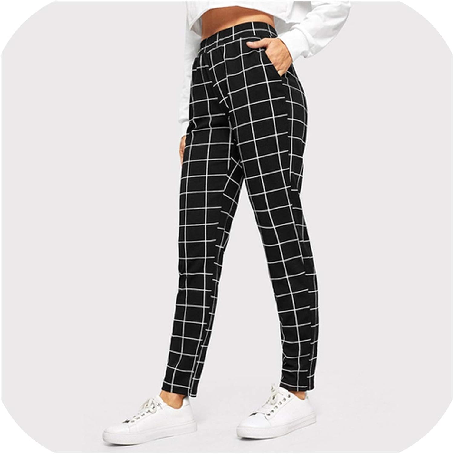 plaid slim fit pants womens