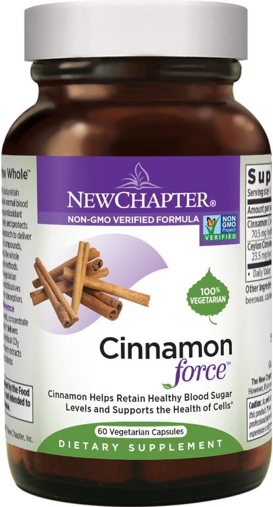 New Chapter Cinnamon Supplement - Cinnamon Force for Blood Sugar Support + Antioxidant Action + Non-GMO Ingredients - 60 ct Vegetarian Capsules: Health & Personal Care