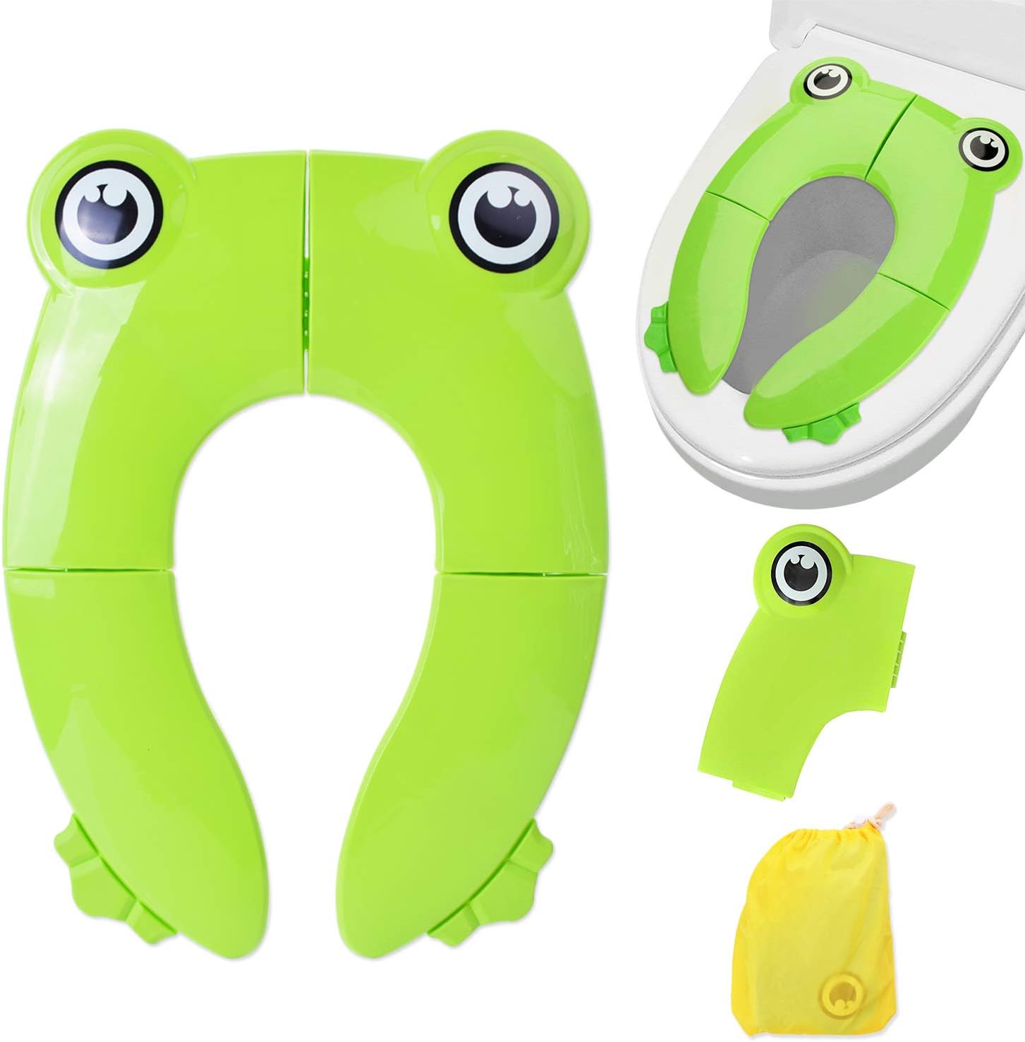 Portable Potty Training Seat for Boys, Baby, Kid, Toddler and Girls, Upgrade Ring Toilet Training Seat Cover Travel Folding Non-Slip Pads Trainer Green