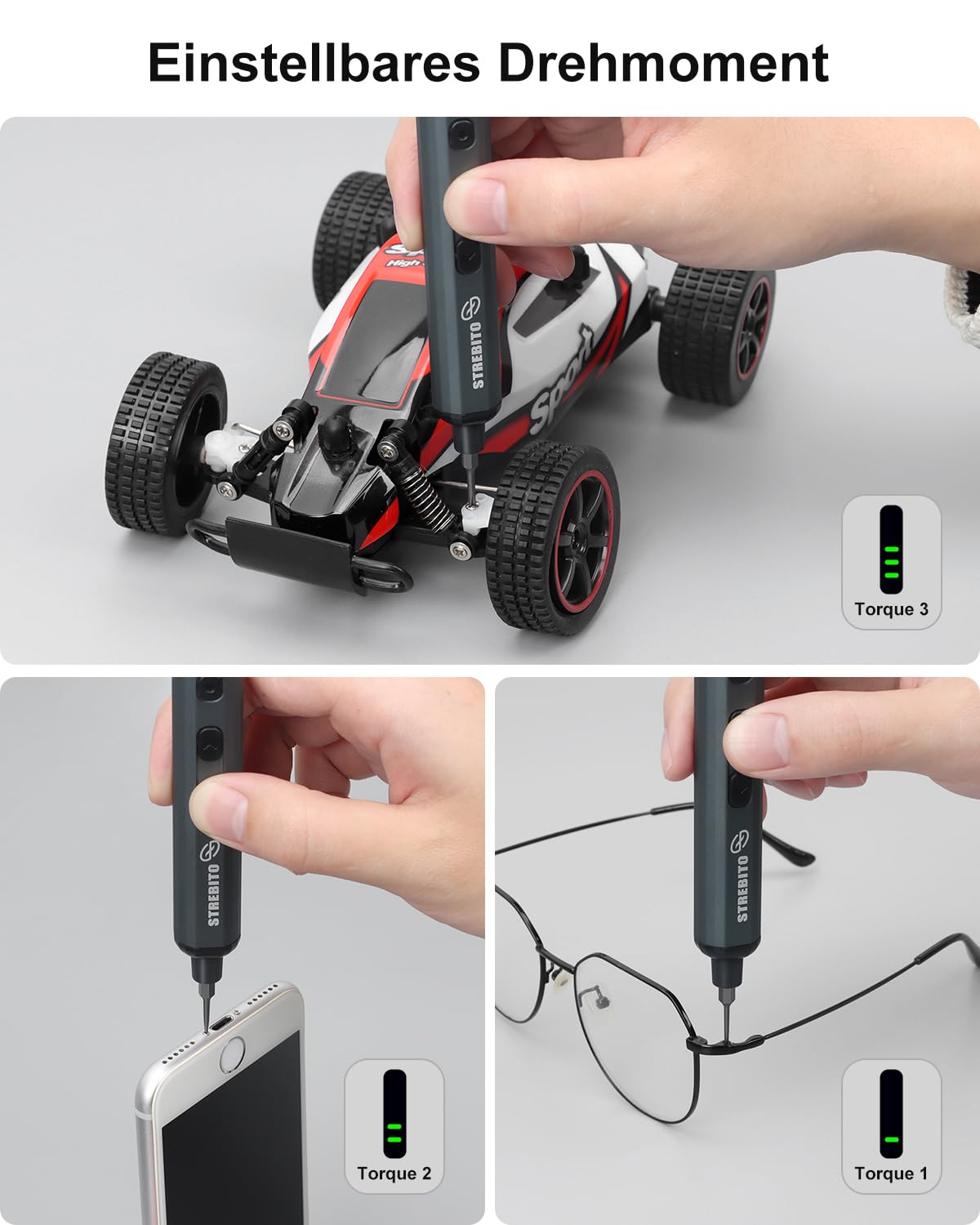 STREBITO Mini-Elektroschrauber-Set, 70-in-1 kabelloser Elektroschrauber – 64 S2-Präzisions-Bits, 5 Drehmomenteinstellungen, 4 LED-Leuchten 3