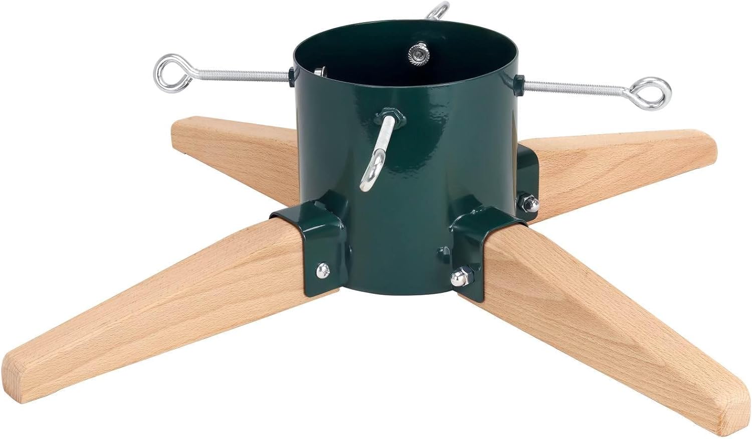 Tree Stands - HarcoHome Christmas Tree Stand for Live Tree, Metal and Beech Hardwood Christmas Tree Holder with Spike for 8ft Fresh Tree, Tree Base for Real Tree, Arch Design, Seasonal Decor (Green)