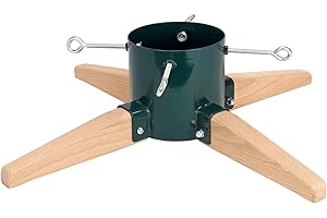 HarcoHome Christmas Tree Stand for Live Tree 8ft, Metal and Beech Hardwood Christmas Tree Holder with Spike for Fresh Tree, Tree Base for Real Tree, Arch Design, Seasonal Decor (Green)