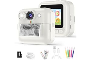 BOFIDAR Kids Instant Print Camera for Girls Age 3-8, Toddler Travel Selfie Video Camera Toys with Color Pens (White)