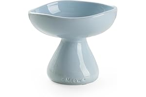 Mikigey Ceramic Raised Cat Food Bowl for Indoor Cat, Elevated & Whisker Fatigue Cat Food and Water Bowls, Stress Free, Anti Vomiting, Cute Mushroom Cat Dish for Cats and Kitten, Blue
