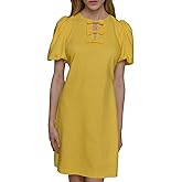 Karl Lagerfeld Womens Puff Sleeve Bow Detailed A-line Mini Dress