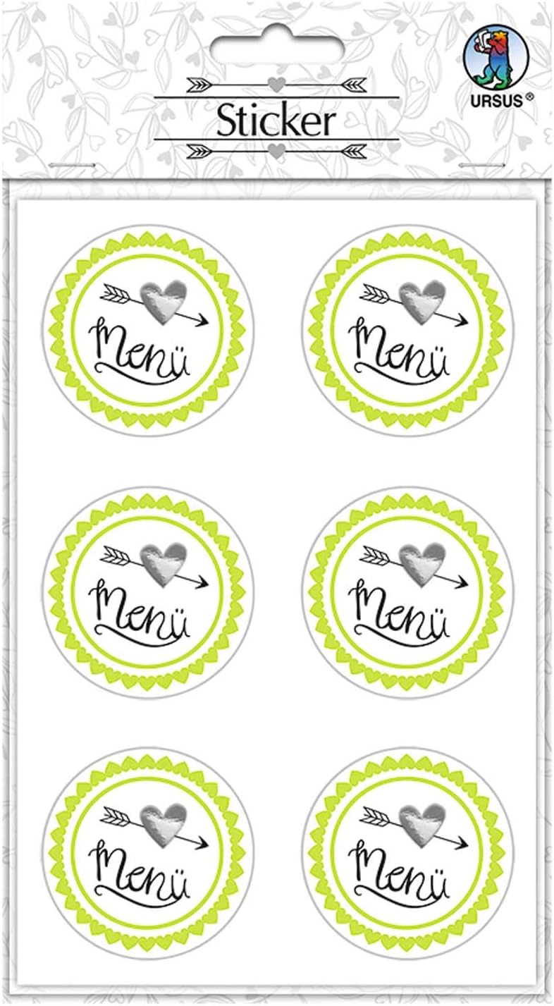 URSUS 59530006F Sticker Wedding 24 Stickers with Lettering Menu, Self-Adhesive and Foil Finish, Diameter Approx. 4.8 cm, Multi-Coloured