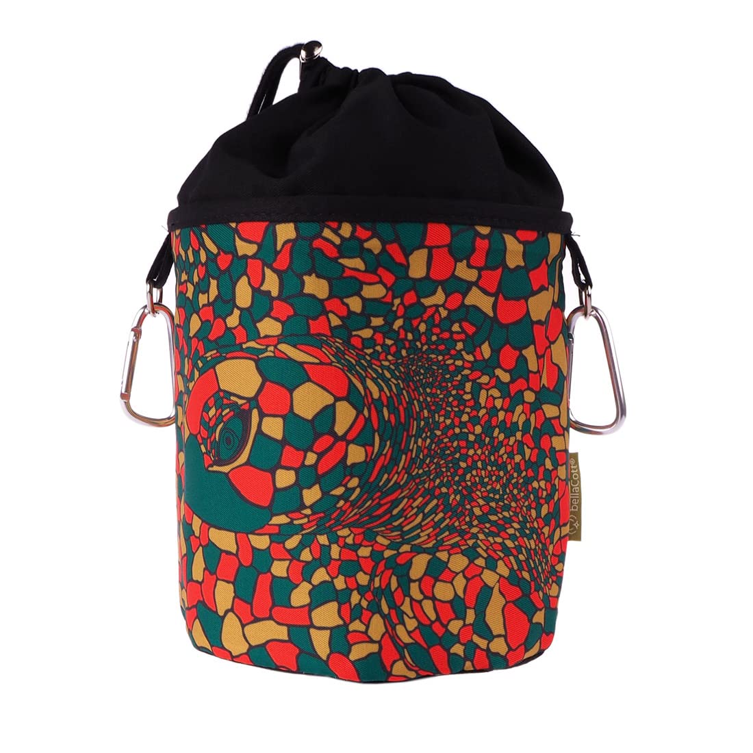 bellaCott Portable Cotton Clothes peg Bag for Hanging, 2 Carabiner Hooks, Drawstring Closure, Metal Stopper for Storing Clothes pegs, Ø 17 cm x 28 cm, Design: Turtle