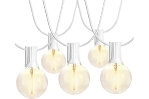 SUNTHIN Outdoor White String Lights, 27FT White Patio Lights with 14 G40 Shatterproof LED Bulbs(1 Spare), Waterproof Hanging Outside Lights for Yard, Porch, Deck, Garden, Pergola