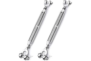 hannger 2Pcs 5/16 (M8) 304 Stainless Steel Turnbuckle, 2100 lbs Working Load Limit, Jaw and Jaw Turnbuckle for Cable Wire Rop
