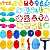 HEHALI 41pcs Clay Dough Tools Playset Play Dough Accessories Includes Various Plastic Dough Molds Cutters for Kids