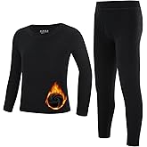 Runhit Boys Thermal Underwear Set Youth Kids Long Johns Boy Base Layer Soft Thermal Pants Fleece Lined Long Sleeve Shirt