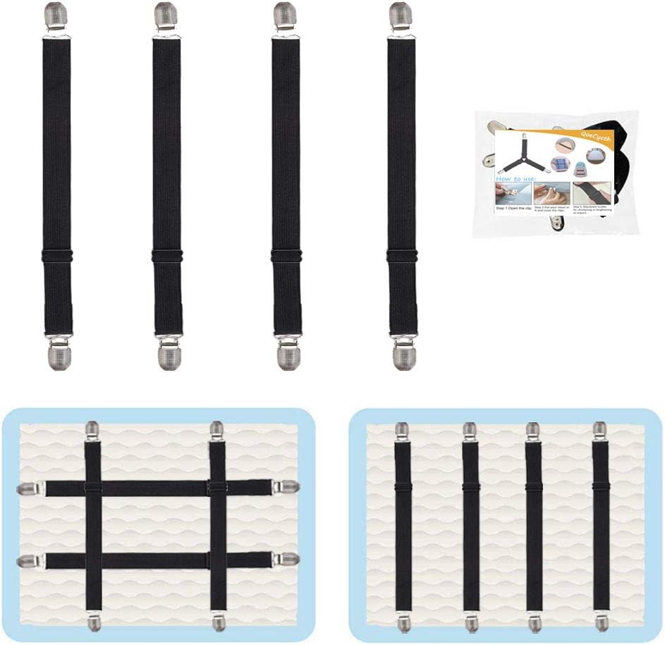 4Pcs Adjustable Bed Sheet Straps Clips, Elastic Mattress Sheet Fasteners Holder and Suspenders, Grippers to Hold Sheet, Mattress, Sofa, Couch, Table Cloth, Recliner Ironing Board Cover and More: Home & Kitchen