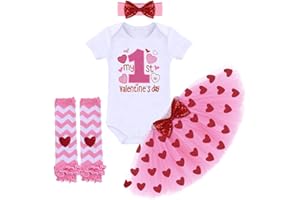 IDOPIP Baby Girls My 1st Valentines Easter Outfit Romper Ruffle Tutu Skirt Headband Leg Warmers 4PCS Party Dress Clothes Set
