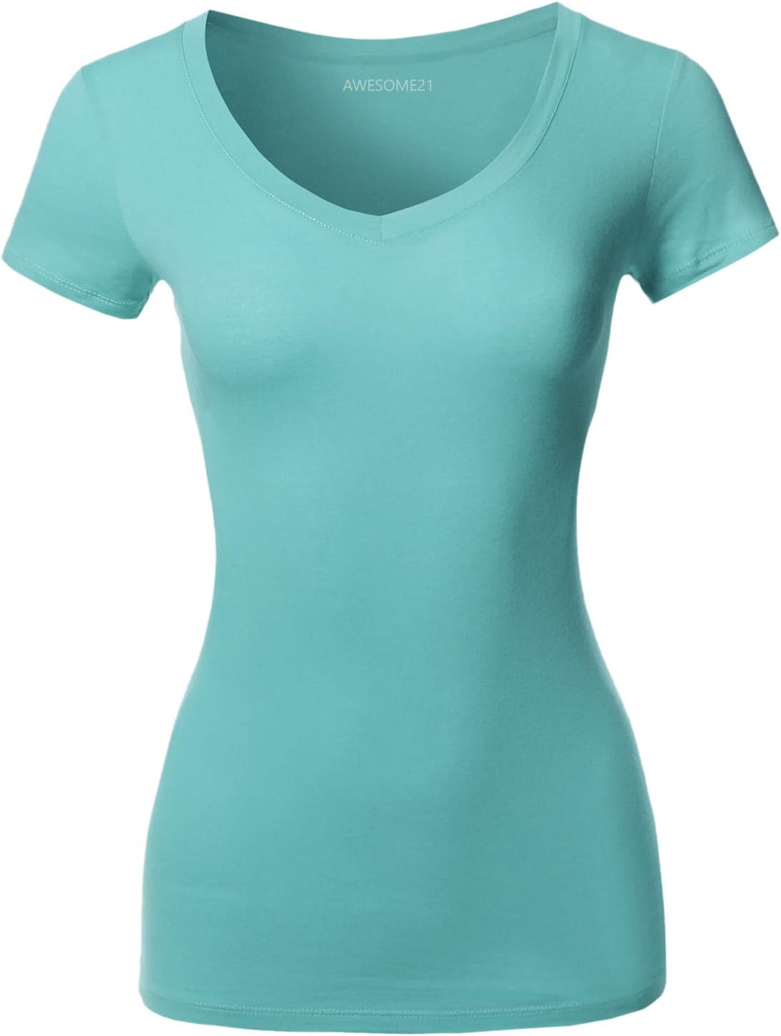 Women's Solid Basic V-Neck Short Sleeves Top