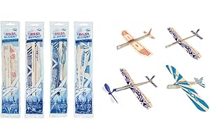 PLAYSTEM Balsa Wood Airplane Kit - 4 Pack Model Gliders & Rubber Band Powered Planes | Outdoor Toy Set for Kids | STEM Learning Airplanes | Easy Assembly No Glue Needed