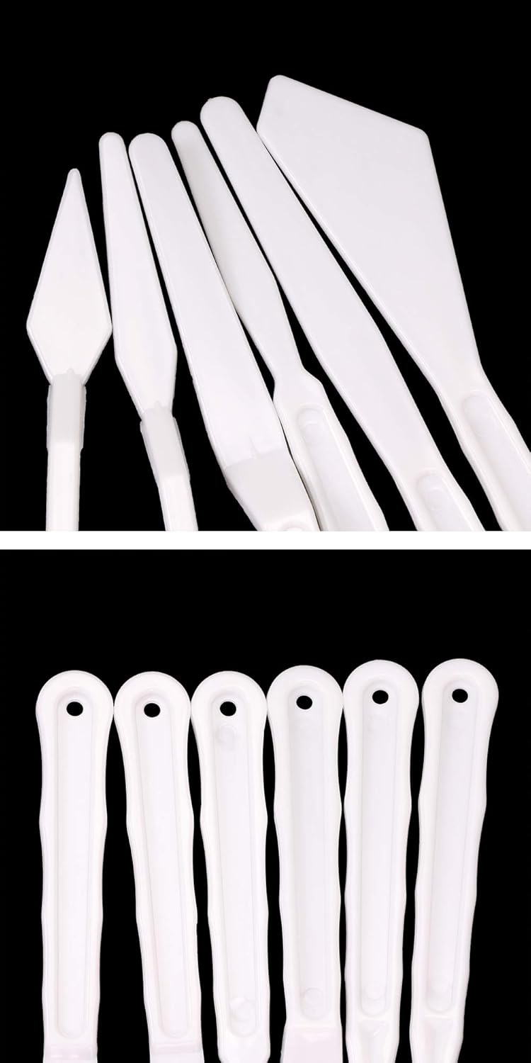 Penta Angel Plastic Painting Palette Knives Set 6Pcs White Art Artist Paint Spatula Tools for Oil Acrylic Painting Color Mixing