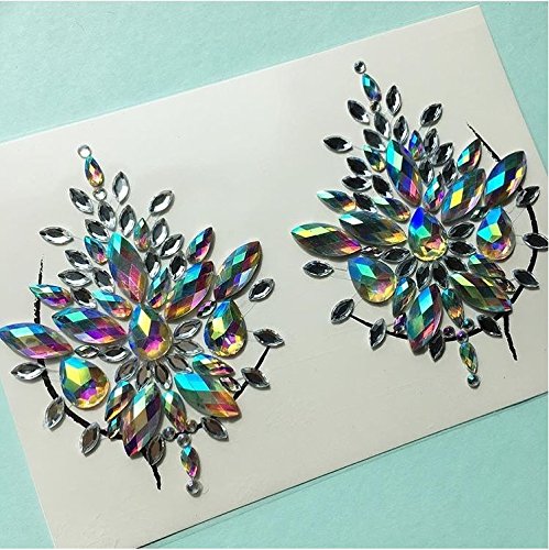 Festival Body Gems Breast Jewels Tattoo Crystals Glitter Rhinestone & 5g Silver Holographic Chunky Glitter For Face Body Nails Hair Body Glitter Festival Rave Party Accessories
