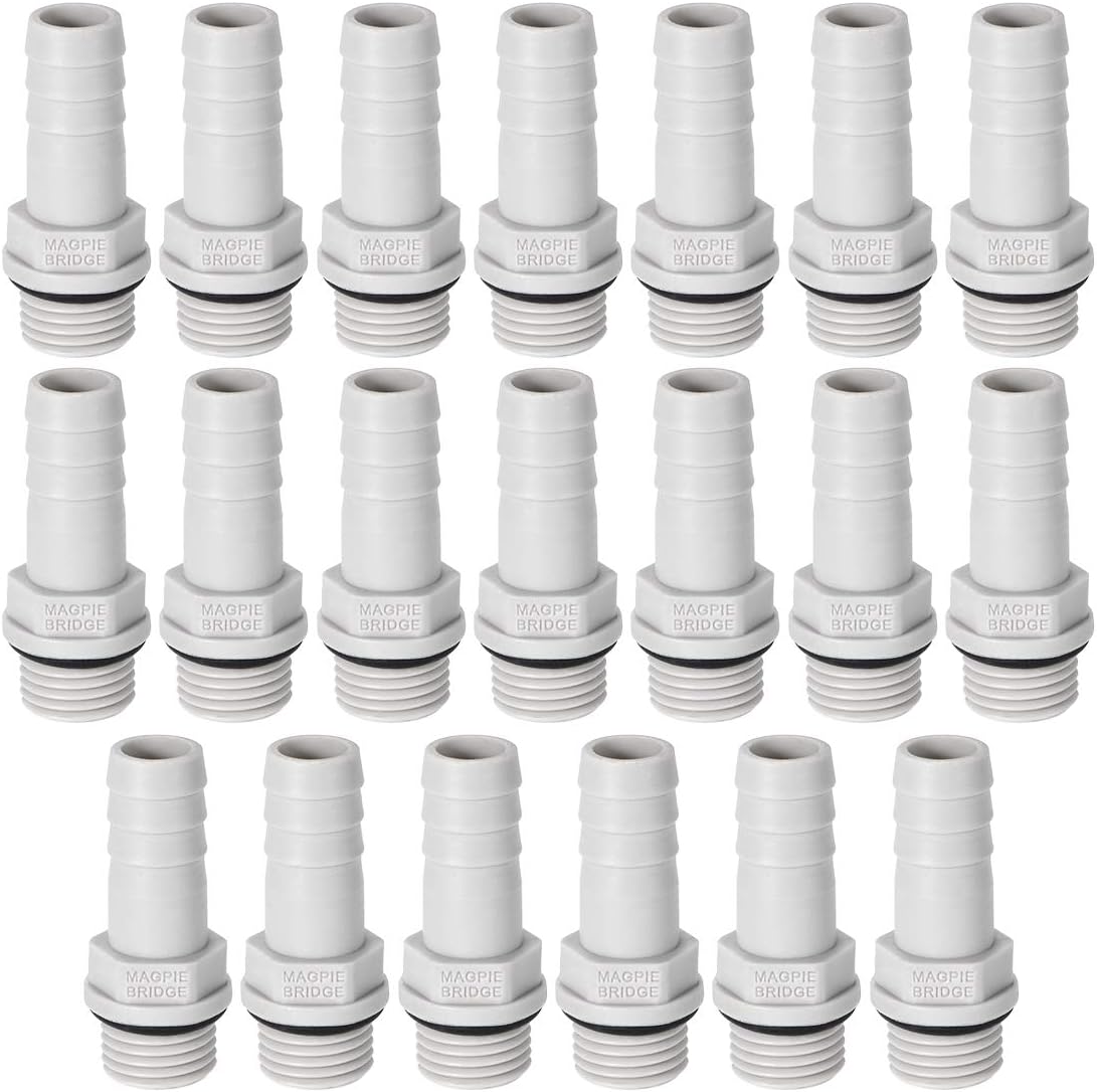 sourcing map PVC Barb Hose Fitting Connector Adapter 10mm or 25/64" Barbed x 1/4" G Male Pipe 20pcs, White, (1/4"G x 10mm)-20pcs