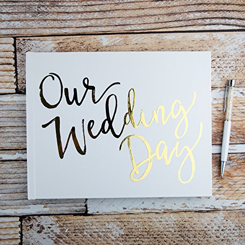 please + thanks Wedding Guest Book, Real Metallic Gold Foil Cover Design, White Casebound Hardcover, 50 Acid-Free Blank White Interior Sheets (100 Total Pages), 10.5 x 8.25 Inches (10.5 x 8.5 Inches)
