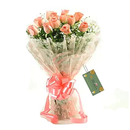 The FloralMart Fresh Flower Bouquet of 08 Pink Roses in Cellophane Wrapping