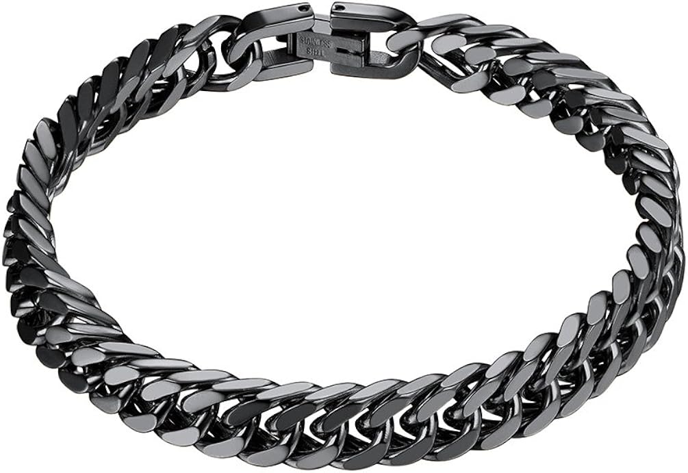 PROSTEEL Boy Chain Bracelet Black Wrist Chain 8mm 19cm Curb Link