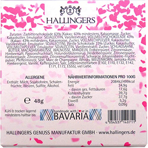 Hallingers 4er Pralinen-Mix handgemacht, mit/ohne Alkohol (48g) - Pinke Herzen (Pralinenbox) - Liebe & Hochzeit 2023… – Bild 3