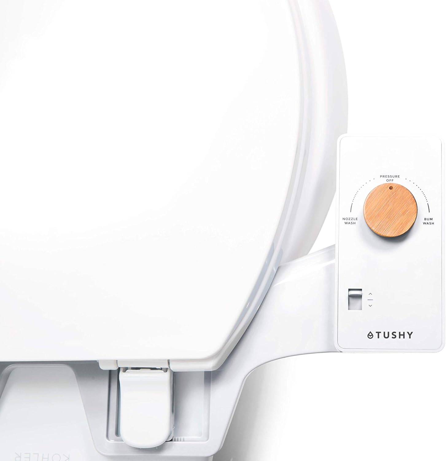 TUSHY Classic Bidet Toilet Seat Attachment – Modern Sleek Design – Fresh Clean Water Sprayer – Non-Electric Self Cleaning Adjustable Nozzle (White/Bamboo Knob) - - 